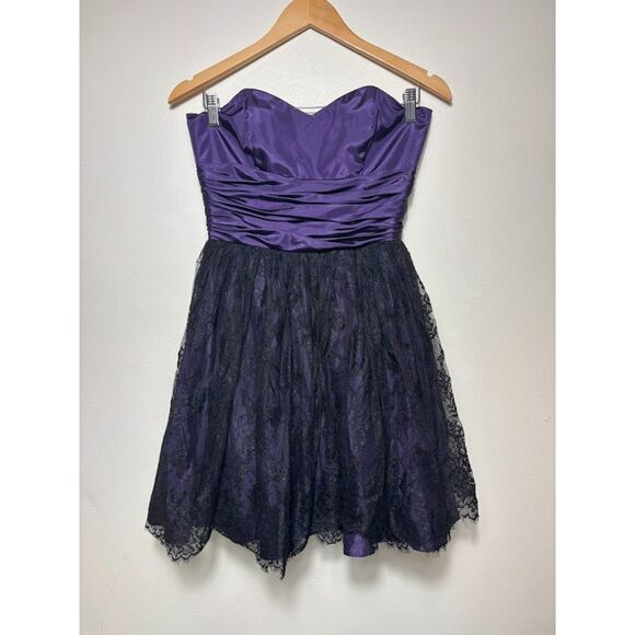 Betsey Johnson Dress sz 6 Purple Black Lace y2k Strapless cupcake Dance goth - Picture 2 of 5